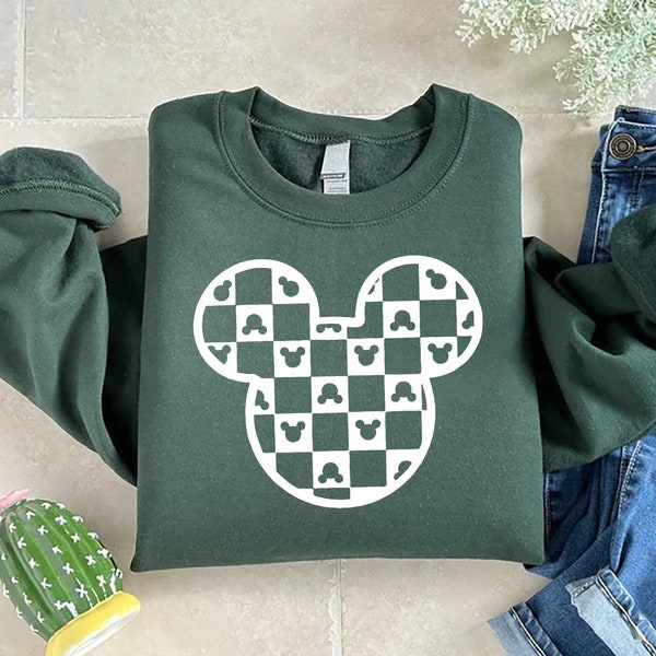 Checkered Disney Mickey Sweatshirt, Mickey Head Shirt, Disney World Tee, Disney Trip Sweater, Disney Family Shirts, Disney Matching Shirt