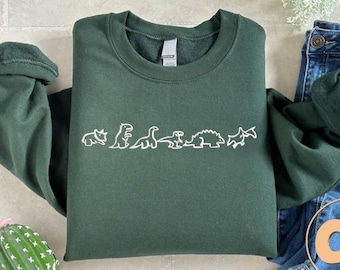 Embroidered Dinosaurs Sweatshirt,Kids Embroidery Dinosaur Sweater,Dinosaur Lover Gift,Dinosaur Birthday Sweatshirt,Boys Embroidered Crewneck