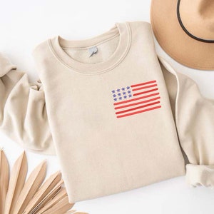 Embroidered USA Flag Sweatshirt, Embroidery American Flag Sweater, 4th Of July Sweatshirt, Independence Day Gift, Patriotic Freedom Day Gift