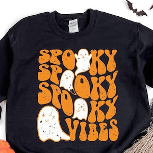 Spooky Vibes Sweatshirt, Retro Halloween Sweater, Groovy Halloween Gift Sweatshirt, Halloween Ghost Sweater, Spooky Season Gift Sweater