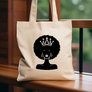 Afro Queen Tote Bag, African American Gift Bag, Melanin Tote Bag, Afrocentric Women Bag, Gift For Black Queen Girls, Black Pride Tote Bag