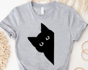 Black Cat Shirt,Cat Lover Tshirt,Gift For Cat Owner,Cat Mom Shirt,Mothers Day Gift,Cat Lovers Apparel,Black Cat Shirt Vibes, Cats Hiding Tee