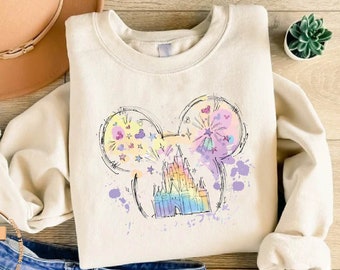Watercolor Disney Sweatshirt, Disney Castle Sweater, Colorful Disney Family Shirts, Disney Gifts, Disney Cruise Shirt, Disney World Crewneck