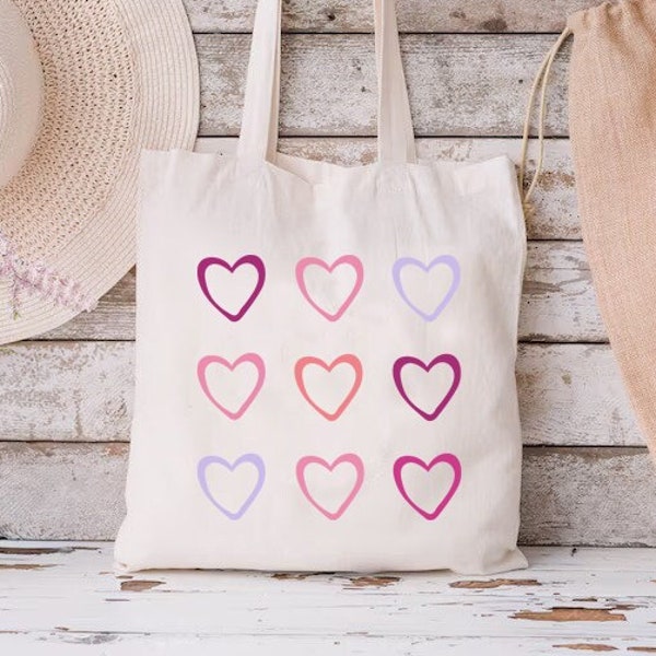 Valentines Day Heart Tote Bag, Valentines Day Gift, Cute Gift for Girlfriend, Reusable Grocery Bag, Valentines Shopping Bag, Shoulder Bag