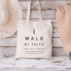 Faith Tote Bag, Walk by Faith Quote Gift, Sight Not Required Tote Bag, Inspirational Church Bag, Christian Tote, Religious Shoulder Bag Gift