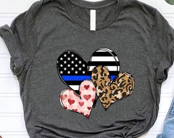 Police Women Shirt, Police Officer Gifts, Gift for Wife, Police Wife Tee, Valentines Day Gift, Thin Blue Line Shirt,Heart T-shirt,Love Shirt
