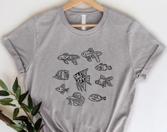 Aquarium Fish Tshirt, Fish Lover Shirt, Underwater World Theme Shirt, Japanese Fish Tshirt,Marine Life Gift,Ocean Fish Shirt,Fish Owner Gift