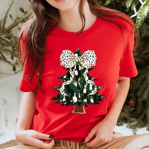 Christmas Coquette Shirt, Christmas Bow Shirt, Christmas Tree T-shirt, Xmas Party Shirts, Holiday Christmas Tee, Christmas Season Gift