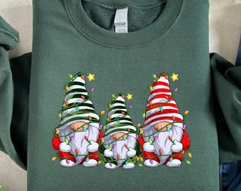 Christmas Gnomes Sweatshirt, Cute Gnome Shirt, Women Holiday Gift, Christmas Gnomes Tee, Christmas Lights Crewneck, Funny Christmas Sweater