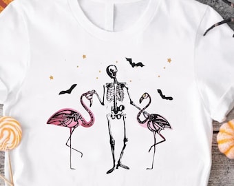 Halloween Flamingos T-Shirt, Halloween Skeleton Shirt, Spooky Flamingos Shirt, Spooky Animals Tee, Flamingoween Shirt, Flamingo Lover Gift