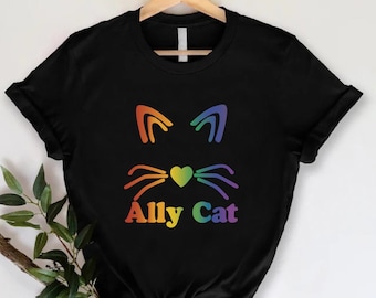 Ally Cat Shirt, Rainbow Cat Tshirt, LGBTQ Ally Shirt, Pride Cat Tshirt, Cat Lover Gift, Gay Rights Tee, Rainbow Freedom Shirt, Equality Gift