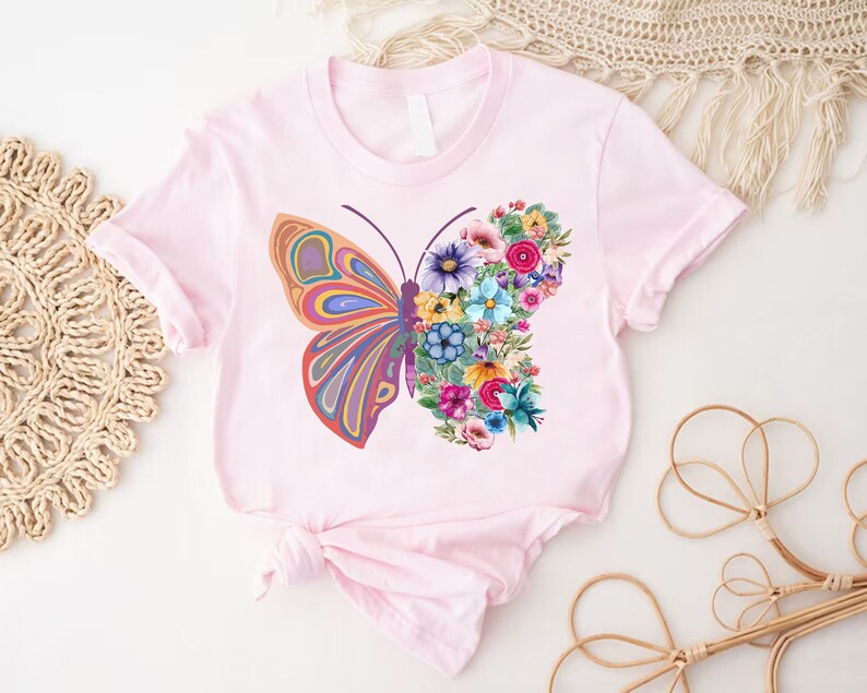Butterfly Shirt, Floral Butterfly Gift, Mothers Day Shirt, Nature Lover Shirt For Women, Botanical Tee, Meditation Shirt, Spiritual Tshirt image 3