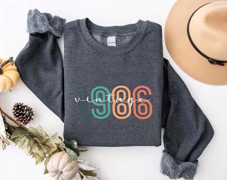 1986 Sweatshirt, Vintage 1986 Sweater, 40th Birthday Sweatshirt, Retro 1986 Birth Year Number Sweater,Forty Years Old Outfit,Turning 40 Gift image 7