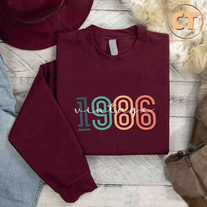 1986 Sweatshirt, Vintage 1986 Sweater, 40th Birthday Sweatshirt, Retro 1986 Birth Year Number Sweater,Forty Years Old Outfit,Turning 40 Gift image 8