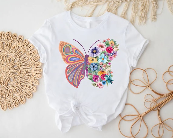 Butterfly Shirt, Floral Butterfly Gift, Mothers Day Shirt, Nature Lover Shirt For Women, Botanical Tee, Meditation Shirt, Spiritual Tshirt