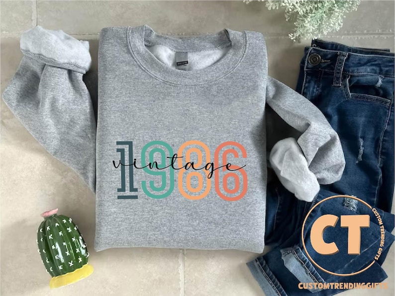 1986 Sweatshirt, Vintage 1986 Sweater, 40th Birthday Sweatshirt, Retro 1986 Birth Year Number Sweater,Forty Years Old Outfit,Turning 40 Gift image 6