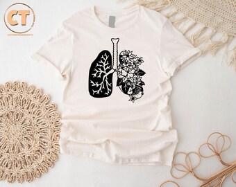 Floral Lungs T-Shirt, Lung Cancer Awareness Shirt,Anatomy Botanical Line Art Tee,Respiratory Therapist Gift