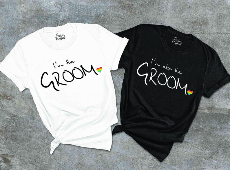 Gay Couples Wedding Shirt, LGBTQ Matching Grooms Shirt, Gay Pride Shirt, Love Is Love Tee, Gay Bachelor Party Shirt, Gift For Two Grooms image 1