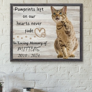 Personalized Pet Memorial Canvas Picture, Animal Custom Dog or Cat Love Paw Print, In Memory Plaque, Custom Name, Date & Photo, Pet Gift Art