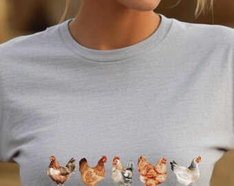 Chicken T-Shirt & Sweatshirt, Farm Lover Gift, Rooster and Chicken Lover, Barnyard Apparel, Chicken Lady Shirt, Bird Animal Shirt Unisex