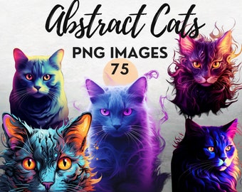 Abstract Cat Art, Dark Neon Contemporary Art, Smokey Colorful, digital cat photo download, cat cyberpunk clipart, commercial use, catful