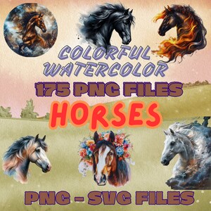 Watercolor Colorful Horses SVG, Digital PNG Horse Prints, Barnyard Art, Horse Clipart & Decor, Printable Horse Designs, Gift for Farmer