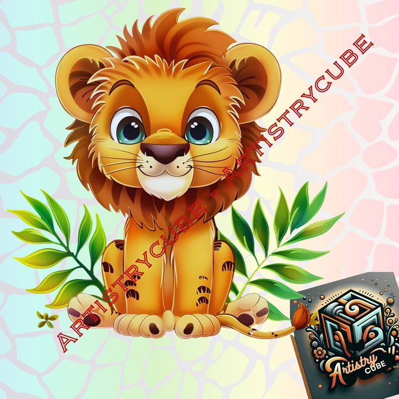 An enlarged picture of one of the adorable cute lions you will get along with the 84 PNG Files you will get with this digital listing.