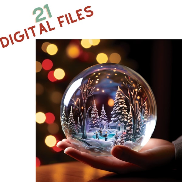 Christmas Glass Globe Festive DIGITAL *Set of 21* Holiday, Santa Village Scene, Snow/Winter Landscape. Reindeer & Ghosts of Past/Future, Art