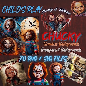 Chucky Doll Childs Play Horror Fan, Chucky Halloween Art, Creepy Doll, Scary Gothic PNG & SVG, Gift for TV and Movie Horror, Seamless Files