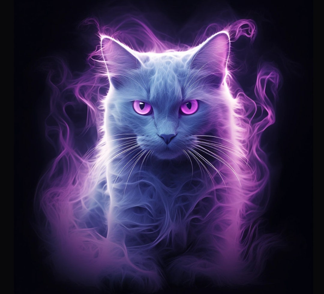 Abstract Cat Art, Neon Dark Cats Art, 50 Prints Smokey Contemporary