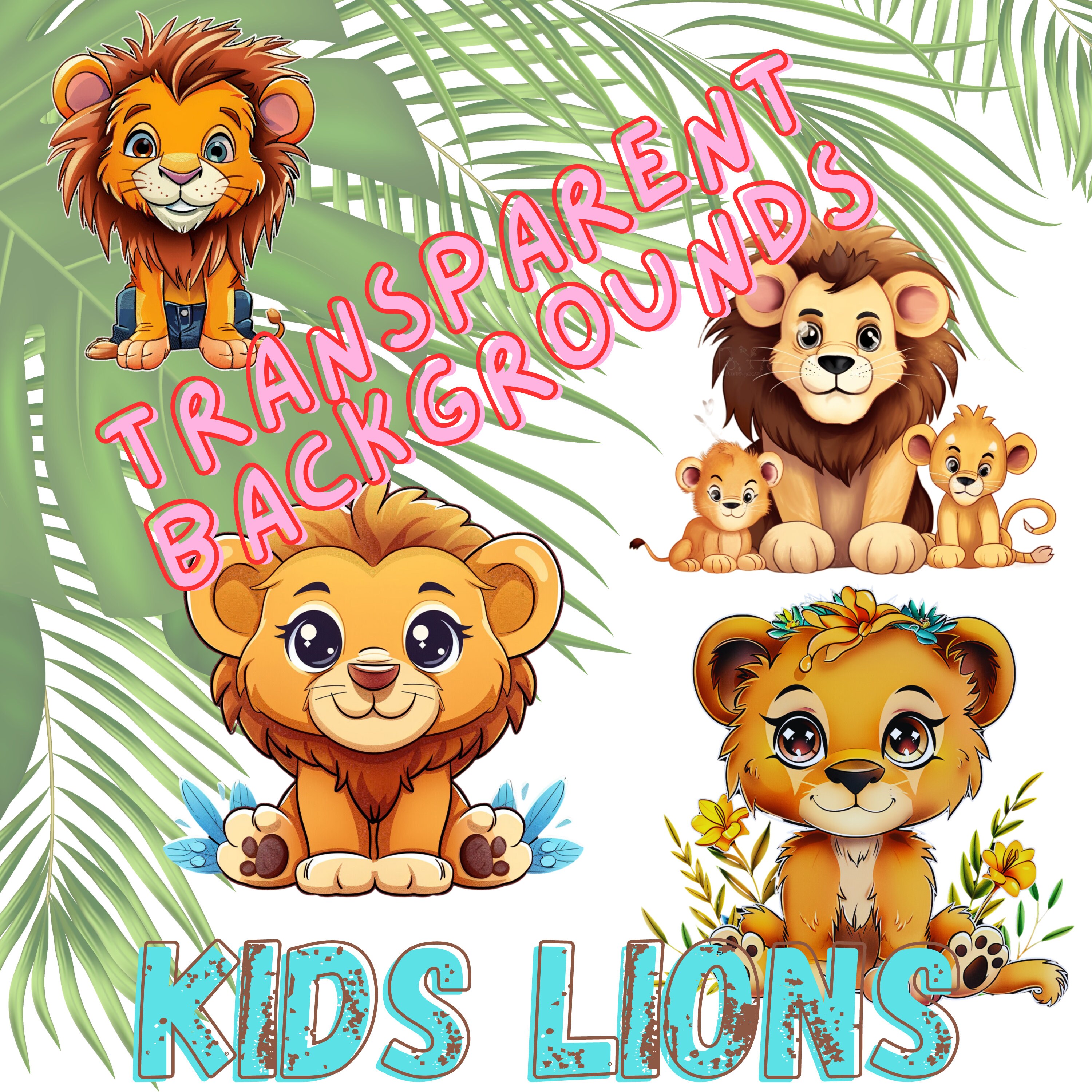 CARTOON LIONS Clipart Set, Kids Animal Art Files, Cute Jungle Lion PNG ...
