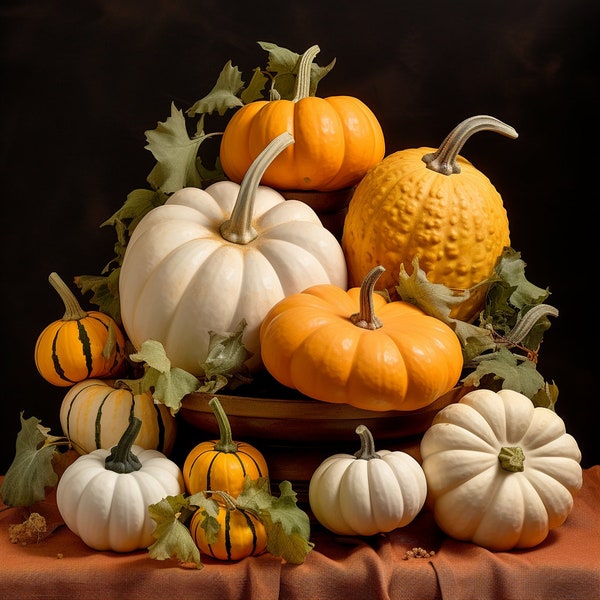 White Pumpkin Decor - Elegant Autumn Harvest Art, Thanksgiving Centerpiece, Fall Home Decoration, Seasonal Fine Art Photography -- Set of 20