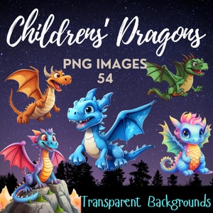 Colorful Cartoon Dragons for Kids, Cute Dragon Digital Art, Baby Dragon PNG Collection, Nursery Decor, Gift for Children, Rainbow Dragon SVG