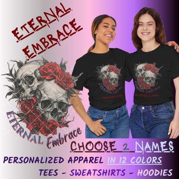 Personalized Skull & Roses Shirt, Custom Gothic T-Shirt, Cozy Spooky Sweatshirt, Creepy Romantic Hoodie, Skull Shirt Halloween Gift for Her