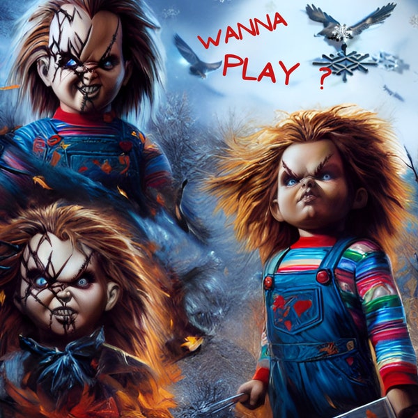 Chucky Doll PORTRAITS - Halloween Style ** Scary/Gothic - Seasonal. - Set of 19 - Classic Tv & Movie Horror. Child's Play, Buddi, Horror Fan