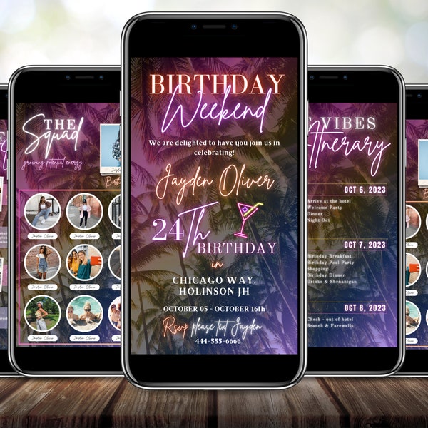 Digital Travel itinerary, itinerary template, travel itineray, Birthday Weekend Invitation, Weekend Itinerary, Digital Schedule, Girls Trip