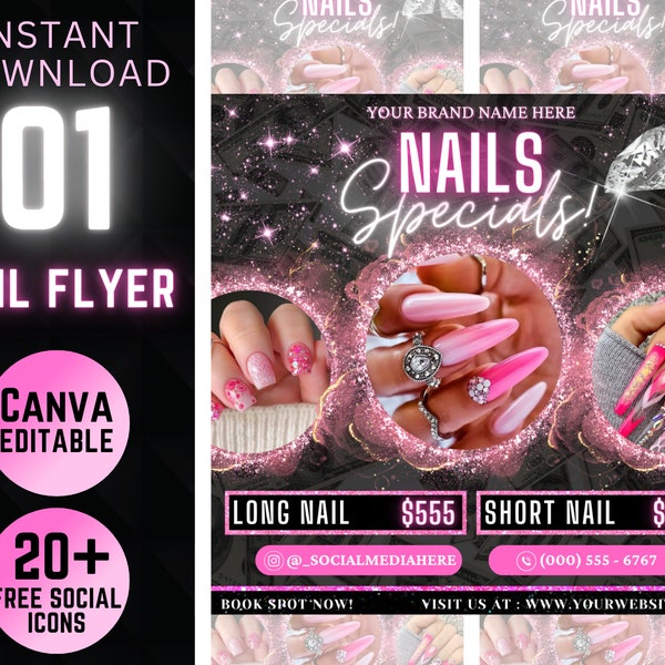 Nail Specials Flyer, DIY Glam Appointment Available Template, Bookings Open, Nail Tech Social Media Content, Editable Nail Pricelist Flyer