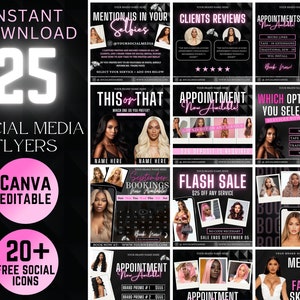 Pink Social Media Bundle -Appointment Flyer, Book Now Flyer, Monthly Bookings Flyer, Calendar Flyer, Hairstylist, Nail, Lash, MUA, Salon