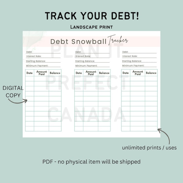 Debt Tracker, PDF expense Tracker, Pay off Debt Tracker