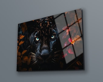 Black Panther Tempered Glass Wall Art: Nature Inspired Home Decor