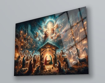 Nativity Scene Tempered Glass Wall Art, Vivid Colors