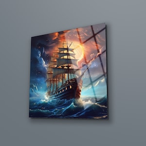 Ocean Ship Tempered Glass Wall Art: Vivid Colors, Modern Home Decor