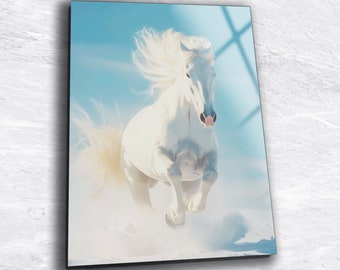 White Horse Tempered Glass Wall Art: Modern Animal Print