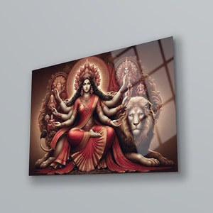 Durga Tempered Glass Wall Art: Hindu Home Decor