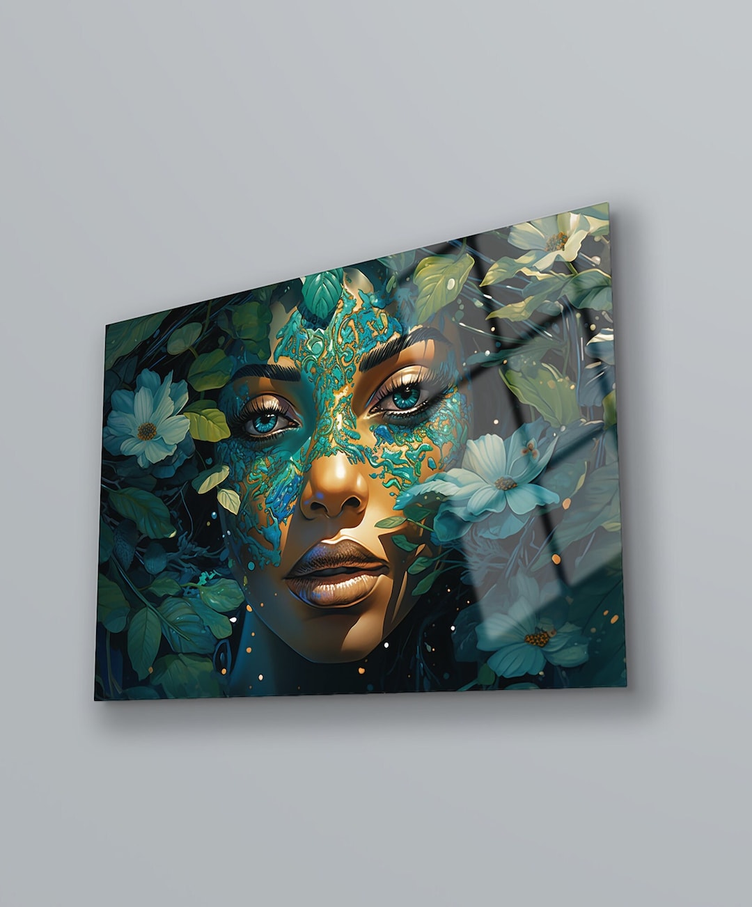 Abstract Woman Tempered Glass Wall Art: Vivid Floral Decor - Etsy