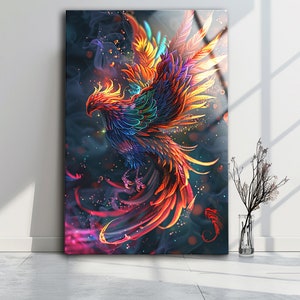 Phoenix Abstract Tempered Glass Wall Art: Vivid Colors, Modern Decor