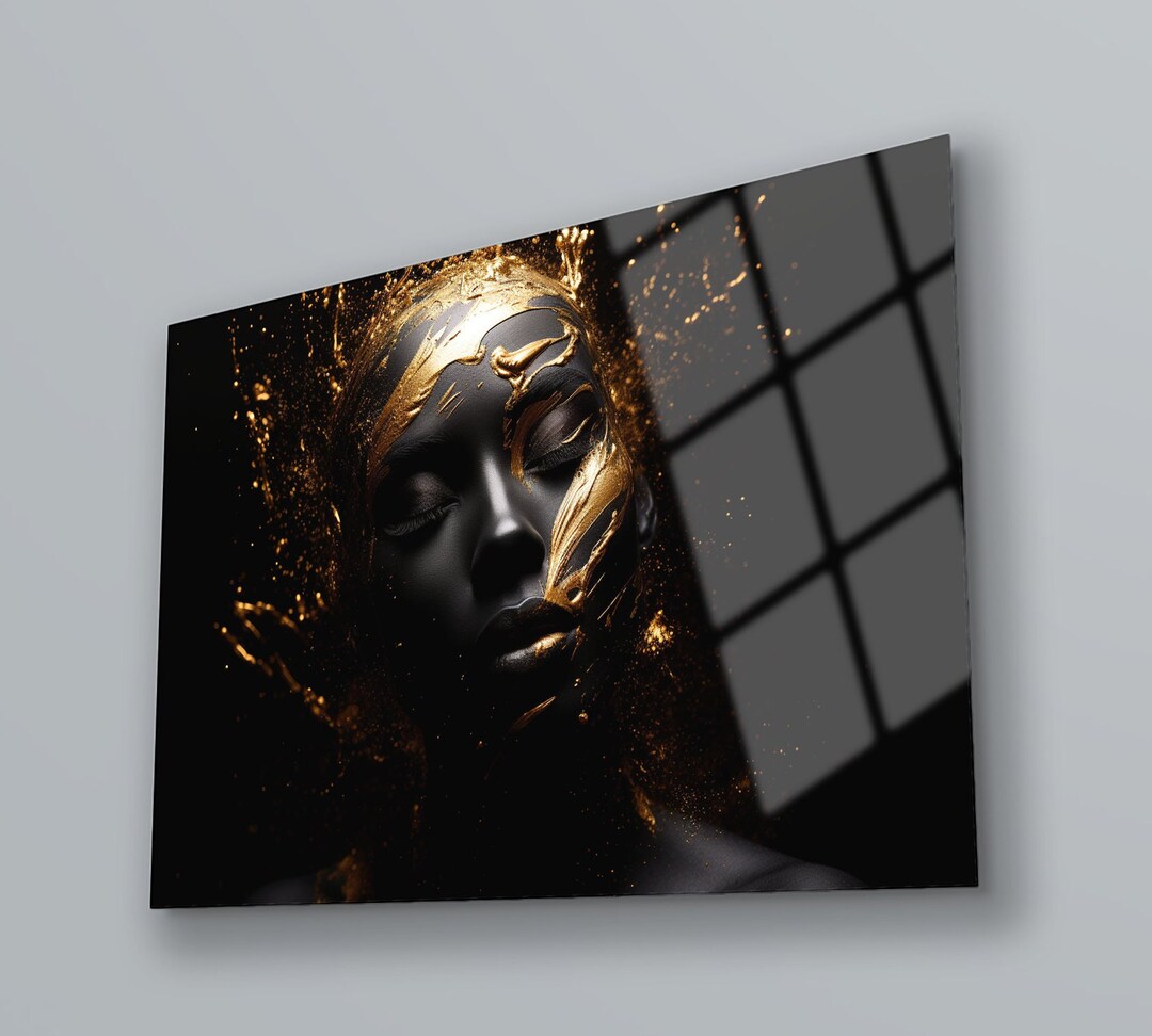 Black and Gold Wall Art , Glass Wall Art Abstract , Black Woman Wall ...