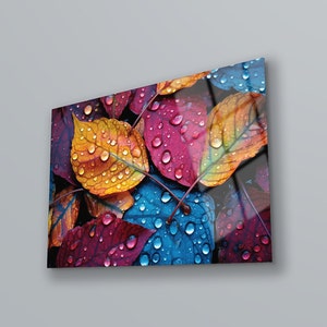 Colorful Leaves Wall Art , Tempered Glass Printing Wall Art , Home Decoration , Office Wall Decor , Living Room Decor , Housewarming Gift