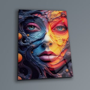 Abstract Woman Face Tempered Glass Wall Art: Vivid Colors