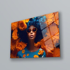 Woman Tempered Glass Wall Art: Colorful Floral Decor